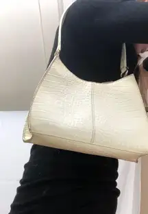 White Faux Alligator Skin Shoulder Bag
