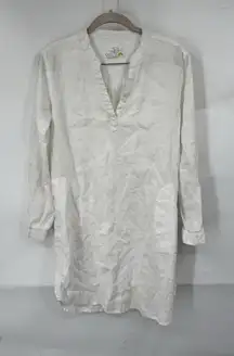 C&C California‎ 100% Linen Roll Tab Sleeve Dress Women XS Ivory Beach Minimalist