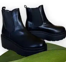NEW TOP MODA Y2K WEDGES CHELSA BOOT SLIP ON BLACK SZ-8