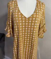 Stem & Vine Mustard Floral Ruffle Sleeve Tunic Top – Size XL