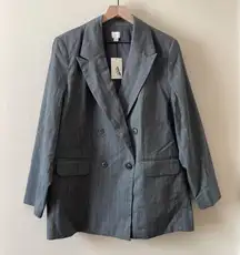 A NEW DAY Oversized Double-Breasted Relaxed Fit Pinstripe Blazer Gray Size L NWT