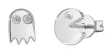 NEW 14k White Gold Diamond Pac-Man Accent‎ Diamond Mismatch Stud Earrings