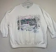 Vintage Basic Editions Sweatshirt Womens‎ 2XL Winter Scene Pullover Crewneck 90s