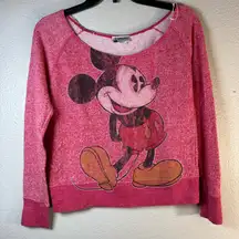 Disney Women's Red Mickey Mouse Crew Neck Sweater