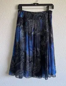 Lafayette 148 | Blue and Black Silk Paisley A-Line Knee Length Skirt