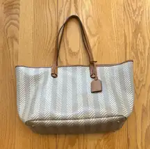Lauren Ralph Lauren Natural Chevron Tote Bag Purse Large READ