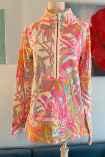 Lilly Pulitzer Skipper Popover Top Sz S Small Lovers Coral UPF 1/2 Zip Resort