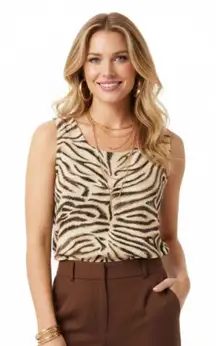 Diane Gilman 100% Silk Tan & Black Animal Print Tank Top S