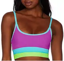 Beach Riot NEW  Eva Top Fluorescents Ribbed Colorblock Bralette Bikini Top XS