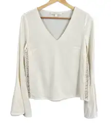 JONATHAN SIMKHAI Bell Sleeve Blouse Ivory V-Neck Side Loop Trim Size 0