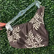 Albion Fit Chocolate Fern One Shoulder Cropped Swim Top Sz Medium