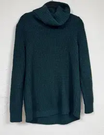 LL Bean Forest Green Chunky Knit Turtleneck Sweater Womens L Long Preppy Cozy