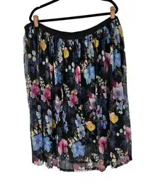 Ava & Viv Black Floral Pleated Mesh Lined Midi Skirt