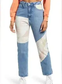 Nordstrom BP Quilted Patchwork High Rise Straight Leg Jeans | Blue/Pastel | 27