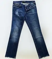 Bardot Distressed Button Fly Blue Denim Jeans Womens Size 10 Straight Leg