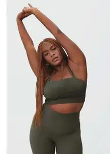 Everlane The Perform Cropped Top Sports Bra Crossover Straps Dark Green S