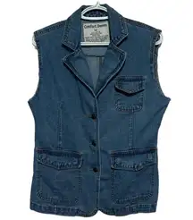 Comfort Denim Women's Short‎ Sleeve Button Front V-Neck Vest with Pockets Size M
