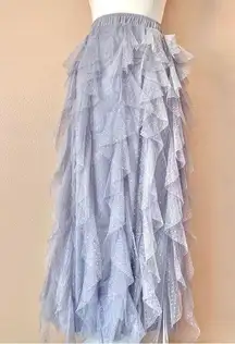 Cato Light Blue Ruffled Polkadot Maxi Skirt