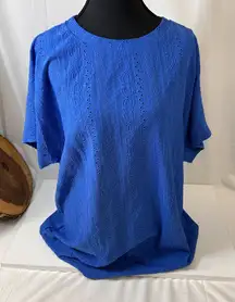 BloomChic Royal Blue Eyelet Stretchy Textured Short Sleeve Top Women’s Size 12