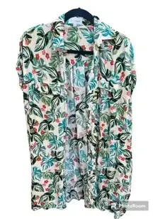 Tropical Print Short‎ Sleeve Button-Up Shirt Hawaiian Monstera Leaf Pattern D13
