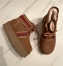 Winter Fall Classic mini II braid Tribal bohemian platform chestnut booties ankle boots