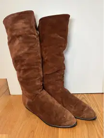 Vintage Slouch Boots Womens Size 8.5 Brown Faux Suede Knee High Flat 80s