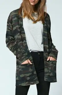 Camp Cardigan Camo Camouflage Olive Army Green Long Sweater Pockets S