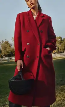 NWT Reformation Lucas Long Wool Coat Jacket in Lipstick Red Sz Large