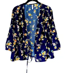 Xhilaration Navy Floral Bell Sleeve Open Front Cardigan Summer Kimono‎ A6