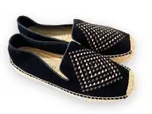 Jack Rogers Black Suede Boho Espadrille Loafers Women’s Size 9 Jute Embroidered