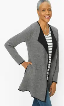 Talbots Drape‎ Front Open Sweater Jacket Chevron Merino Wool Cardigan Small