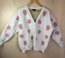 Vintage‎ Forever 21 Strawberry Print Cream Cardigan Oversized Fit Size XL