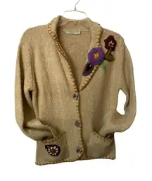 Relais Mohair Blend Floral Applique Sweater 3 Button Sweater -Size S