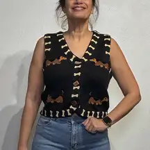 Michael Simon Black Dachshund Weiner Dog Vintage Vest Sz S