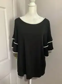 J.Jill Black Flutter Sleeve Rayon Blouse Size M