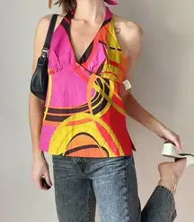 NWT Vintage Y2K Trina Turk Funky Abstract Colorful Halter Top