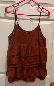 WHOWHATWEAR Womens Rust Orange Tiered Ruffle Spaghetti Strap Tank Top Size L