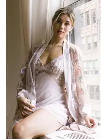 RYA COLLECTION Embroidered Sepia Rose Pink Floral Cover Up Robe Size XS/S