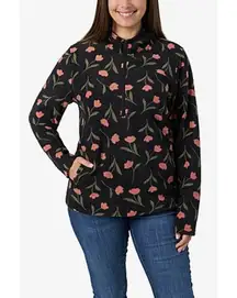 O'Neill | Black and Red Floral Josie Quarter Zip Hooded Fleece Size Medium