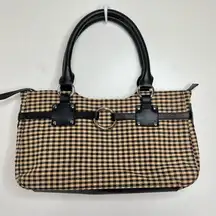 Longaberger Homestead Checked Plaid Shoulder bag Purse tan black double handle