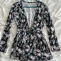 Floral Long Sleeve jumpsuit with Deep V-Neck