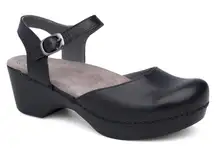 Dansko Sam Black Floral Leather Ankle Strap Clogs Shoes Sandals Size 10 - 10.5