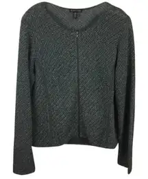 Eileen Fisher Linen Blend Gray Woven Knit Zip Front long Sleeve Sweater  M