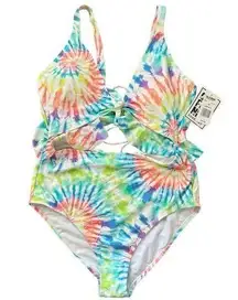 NWT Womens Plus CALIFORNIA SUNSHINE Ruffle Tie Dye Monokini Swimsuit - Sz 1X