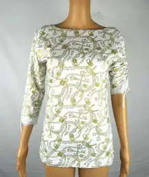 Baby Phat  Y2K Vintage 3/4 Sleeve All Over Gold Graphic Print Blouse Top Shirt Md