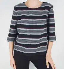 Promod Crewneck Striped Quarter Sleeve Blouse Size 10