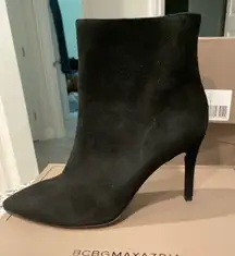 New BCBGMaxAzria Black Parma Goat Leather Heeled Booties, 8.5