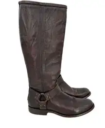 Frye  Phillip harness tall knee high back zip brown leather riding boots size 10