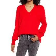 NWT BP Red Poinsettia Deep V-Neck Fuzzy Pullover Sweater