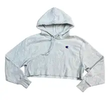 Champion Reverse Weave Cropped Cut Off Hooded Sweatshirt Light Gray Size Medium